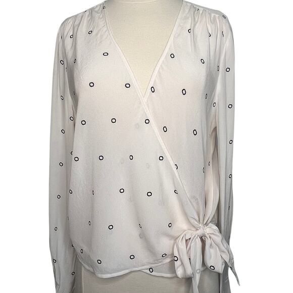 J. Crew Ivory Dot Sheer Silk Long Sleeve Wrap Top Size L - Picture 6 of 7